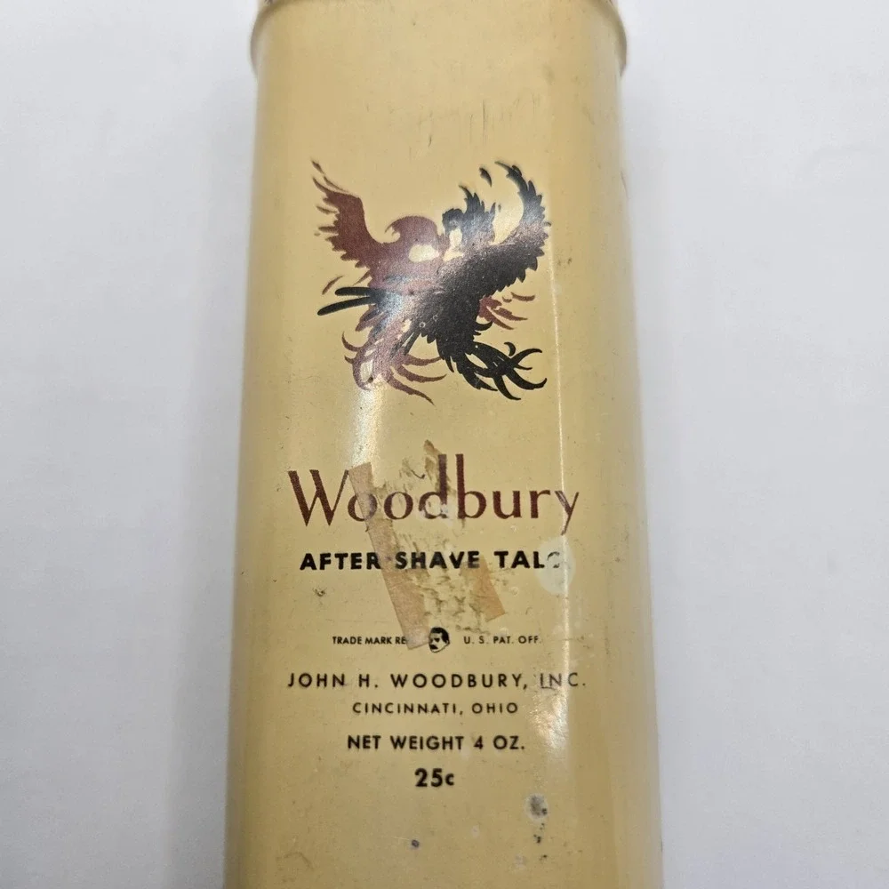 Vintage Woodbury After Shave Talc Tin 4 Oz Rooster 25c Advertising Can